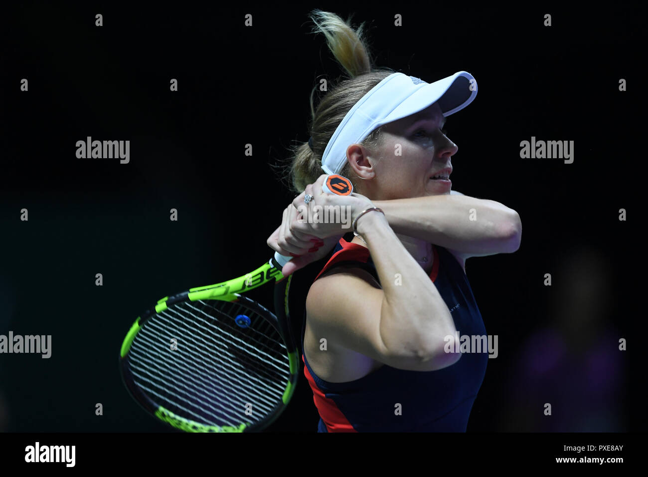 Caroline Wozniacki (DNK) , OCT 21, Caroline Wozniacki (DNK) vs Karolina Pliskova (CZE) - 2018 BNP Paribas WTA Finals (Photo by Haruhiko Otsuka/AFLO) Stock Photo