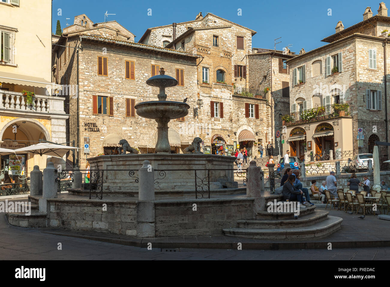 Historical fountain in backlight representing three lions, Piazza del ...