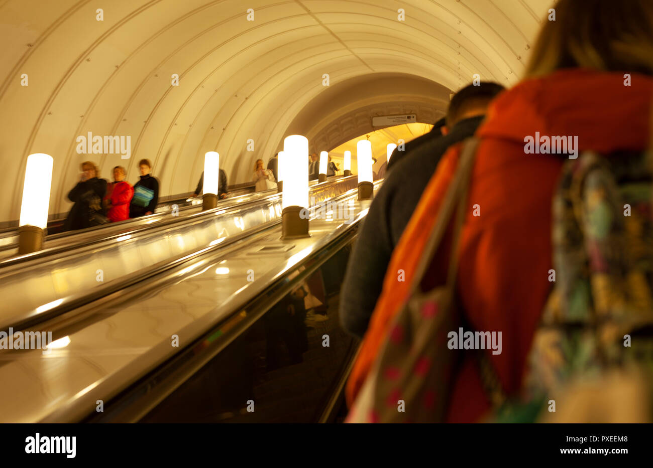 October 11, 2018, Moscow. escalator up the subway. Stock Photo