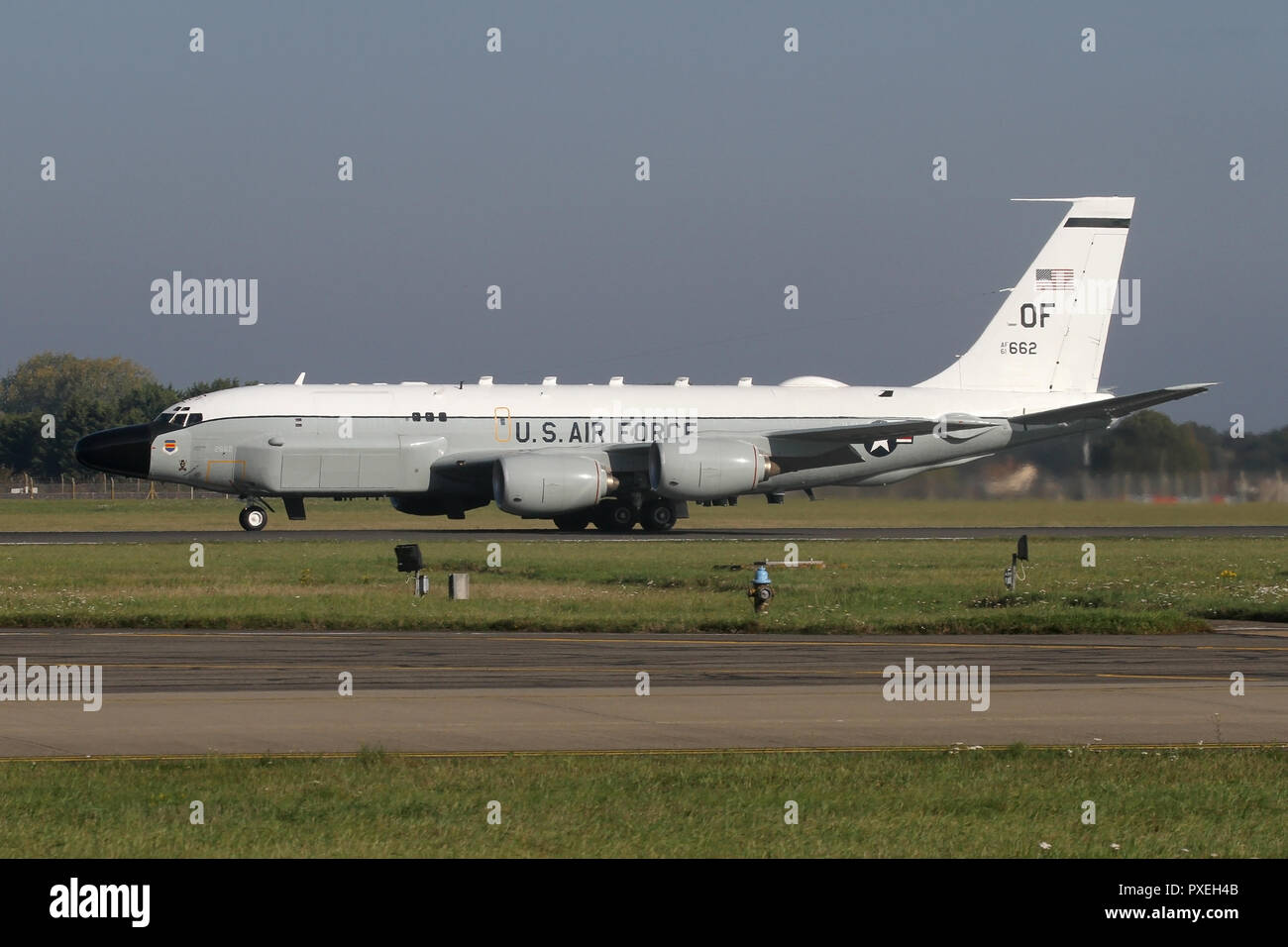 RC-135S 'Cobra Ball' departing RAF Mildenhall for a return to the US after a local deployment. Stock Photo