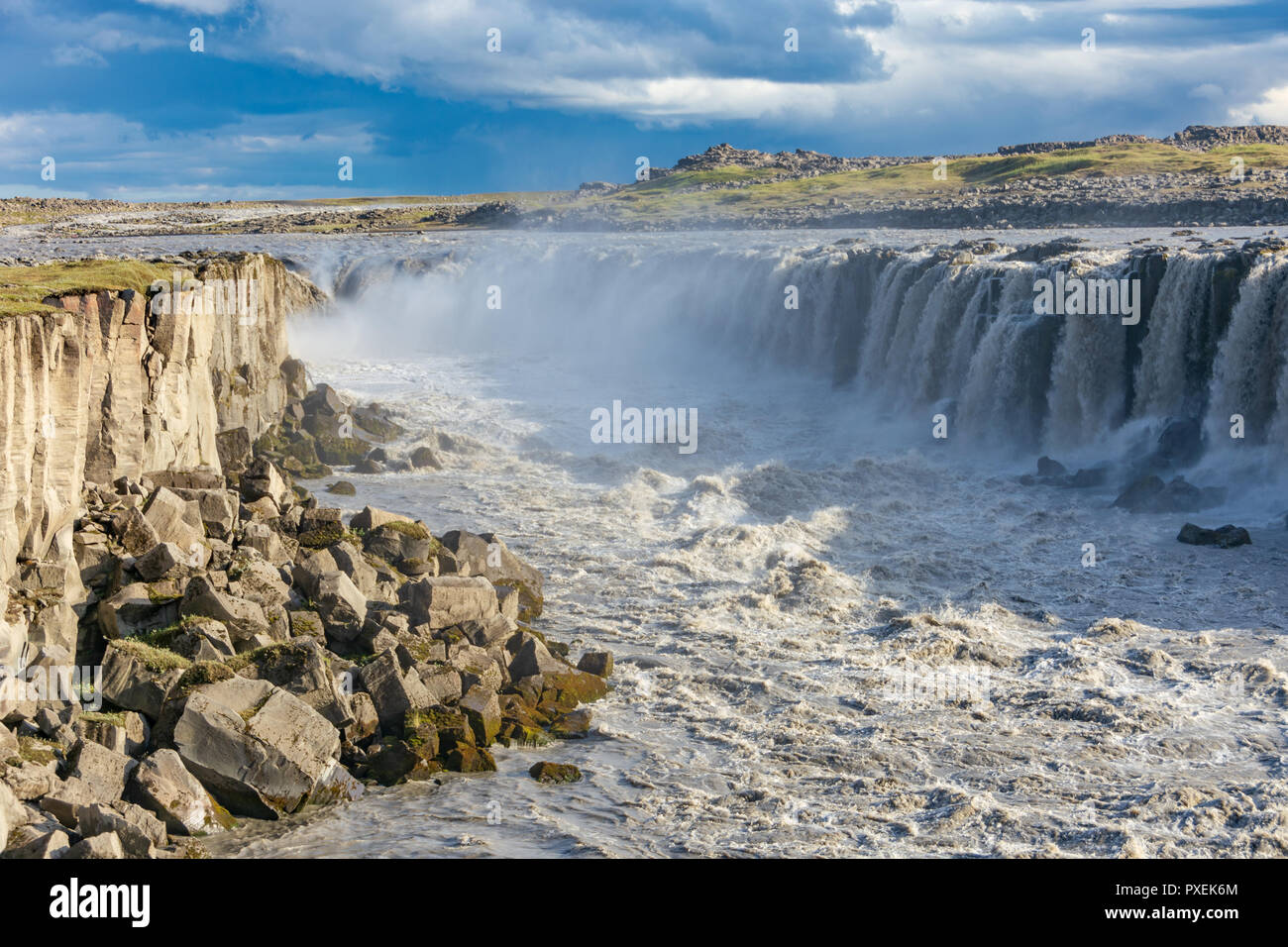 Beautiful Selfoss Waterfall and canyon in the Jokulsargljufur National Park in North Iceland Stock Photo