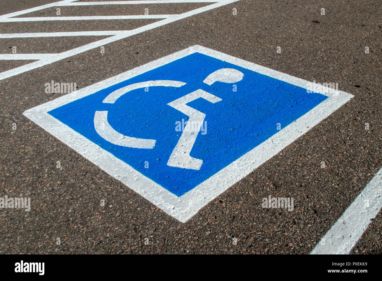 Handicapped parking spots with painted signs Stock Photo
