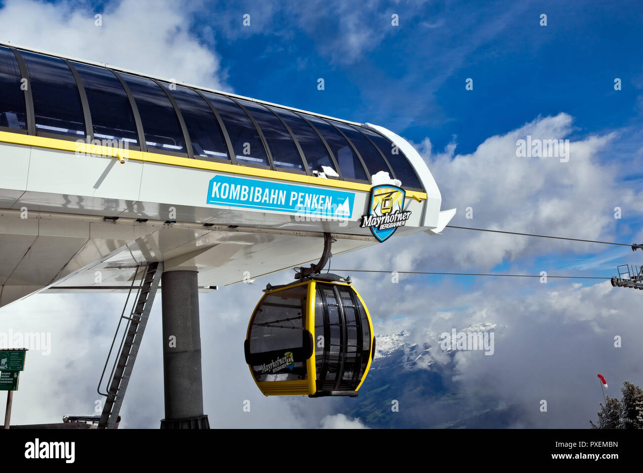 Cable car lift cabin Mayrhofner Bergbahnen on famous ski resort  Stock Photo
