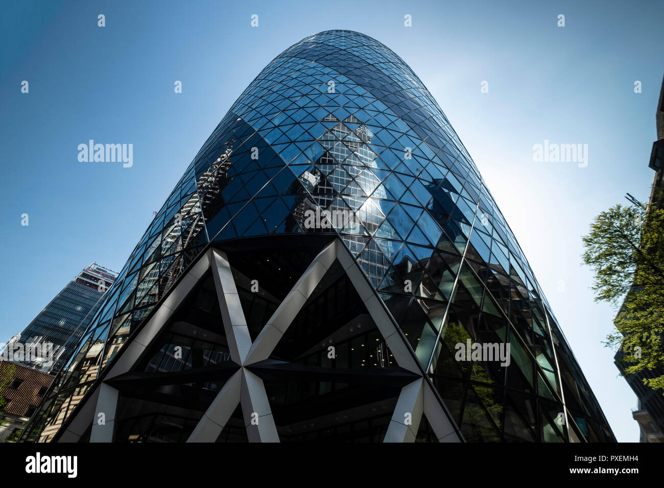The Gherkin (30 St Mary Axe) / Swiss Re Building, City of London, England, UK Stock Photo