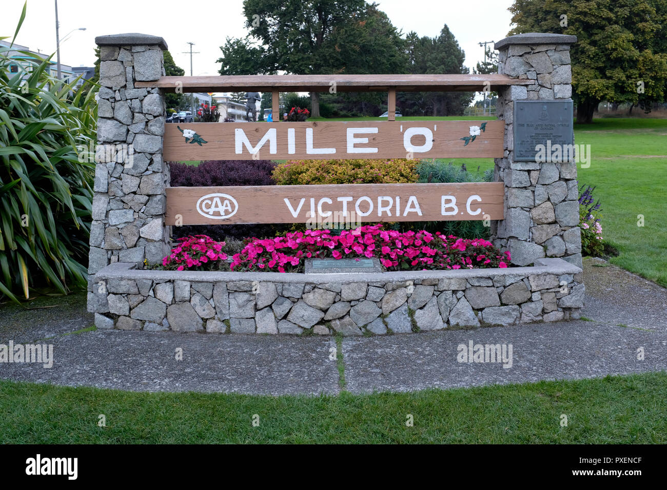 Mile 0 of the Trans-Canada Highway in Victoria, British Columbia Stock Photo