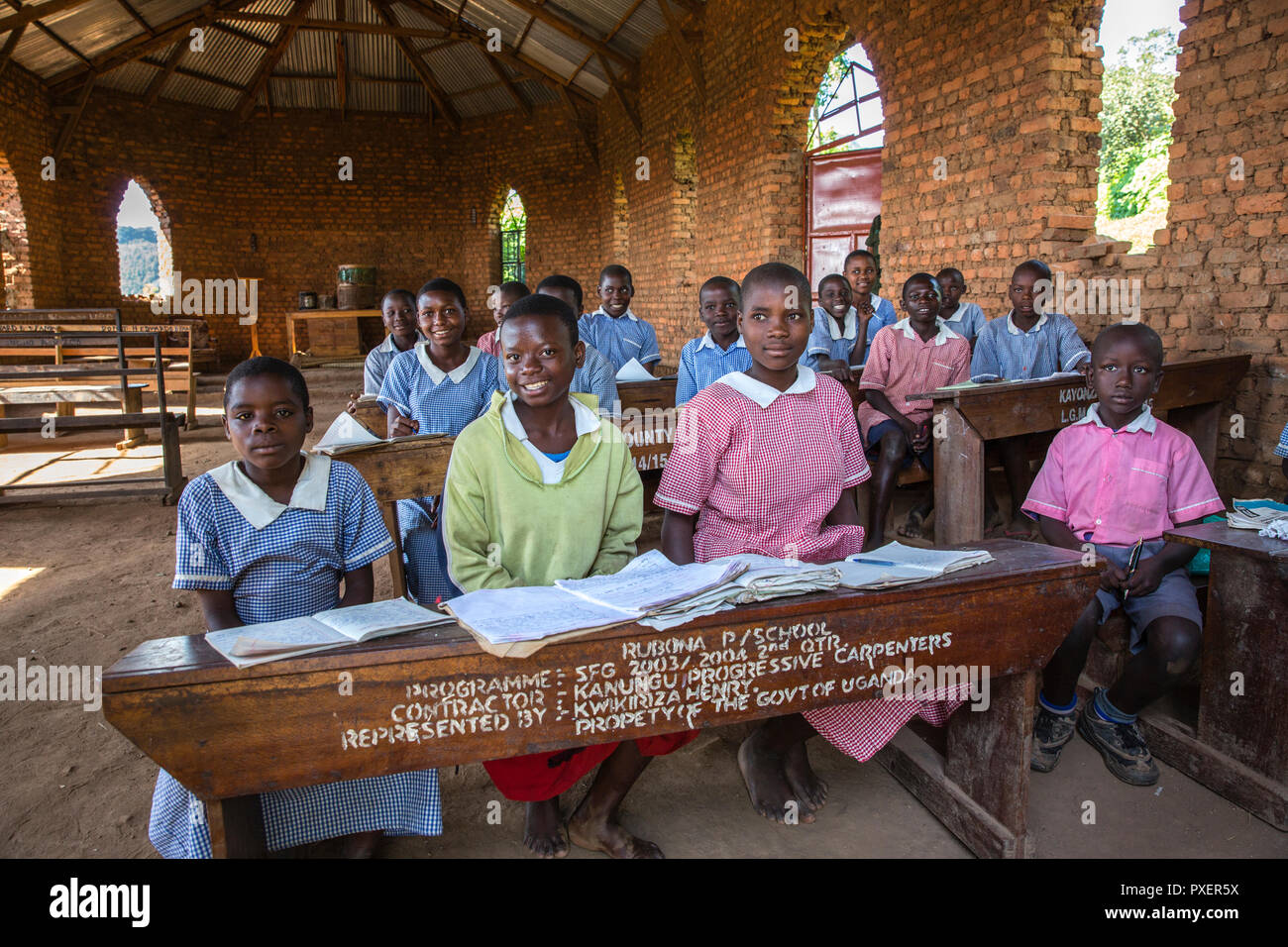 School children in Rubona classroom near Bwindi Impenetrable Forest, Uganda Stock Photo