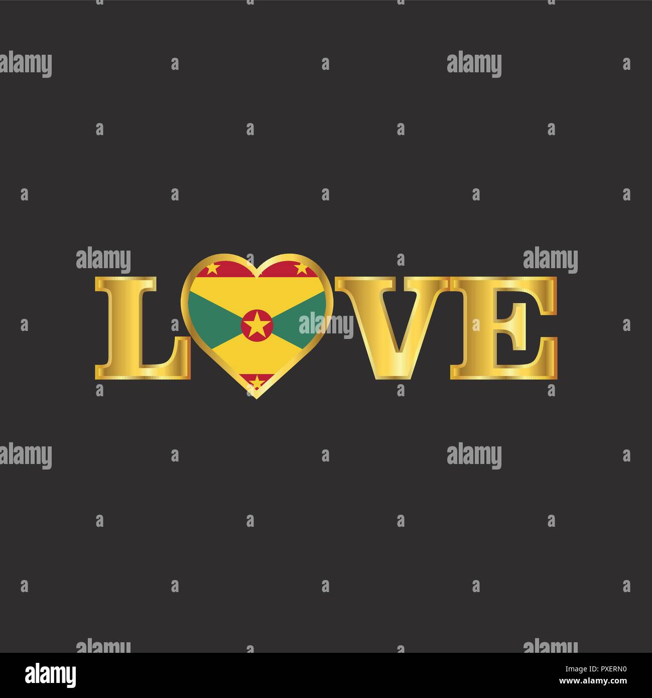 Golden Love typography Grenada flag design vector Stock Vector