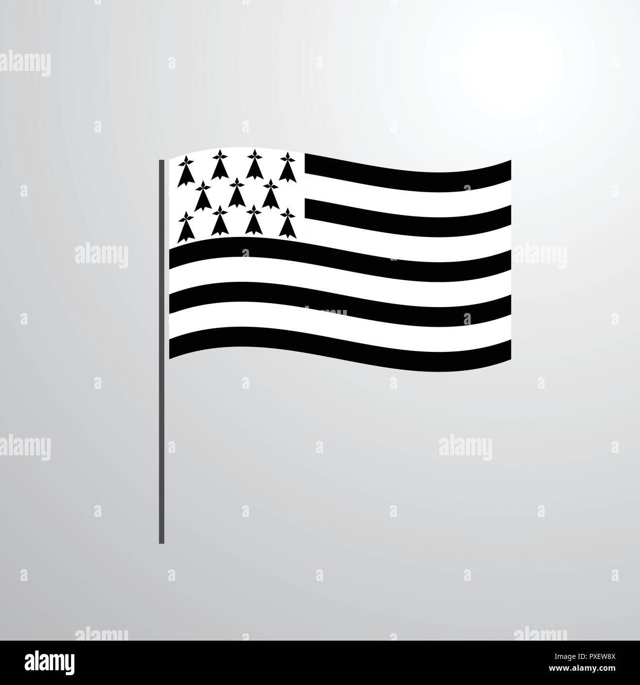 Vector Blackandwhite Waving Breton Flag With Shadow Stock