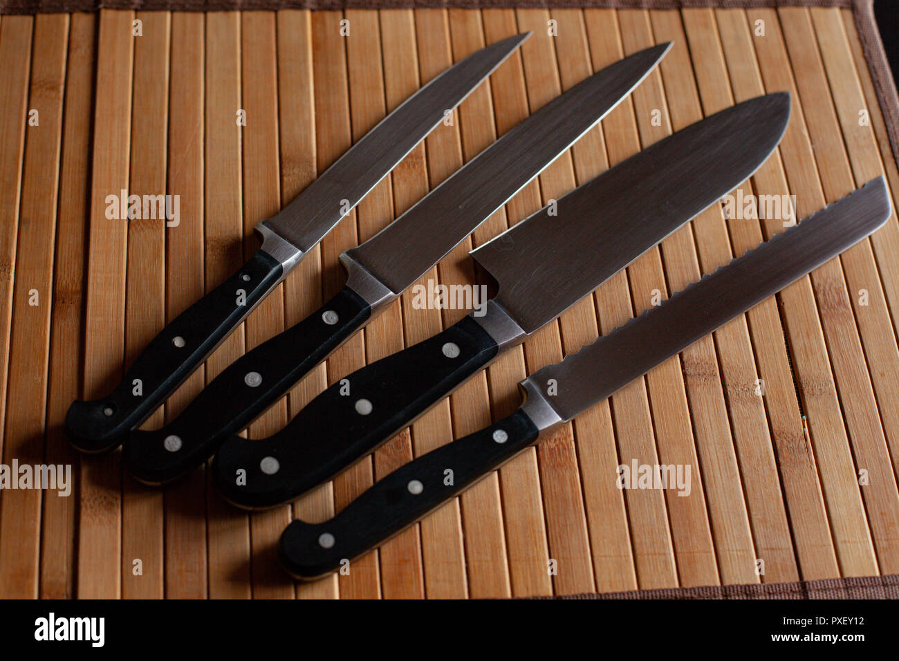 still life, cutlery, 4 knives Stock Photo