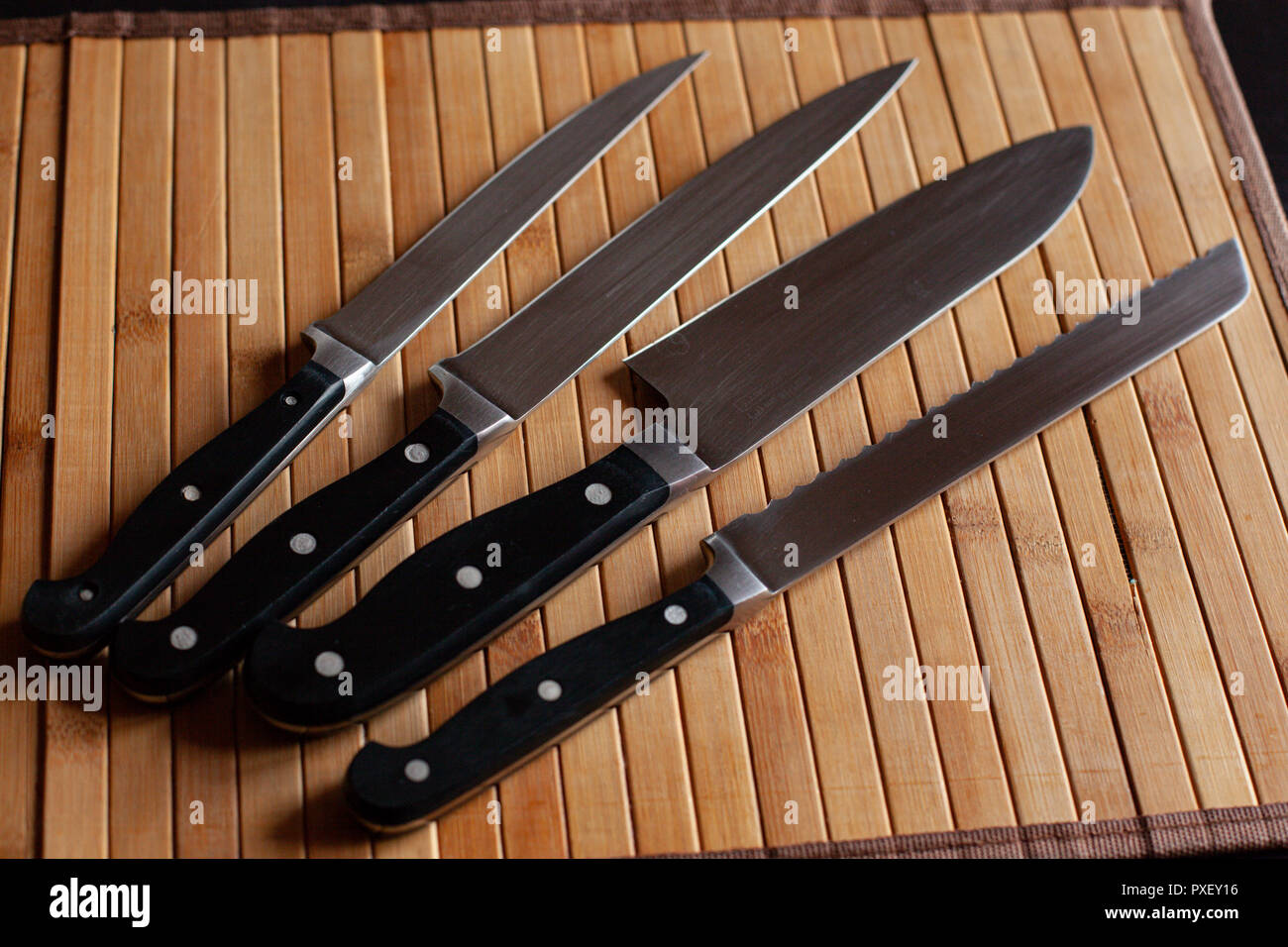 still life, cutlery, 4 knives Stock Photo