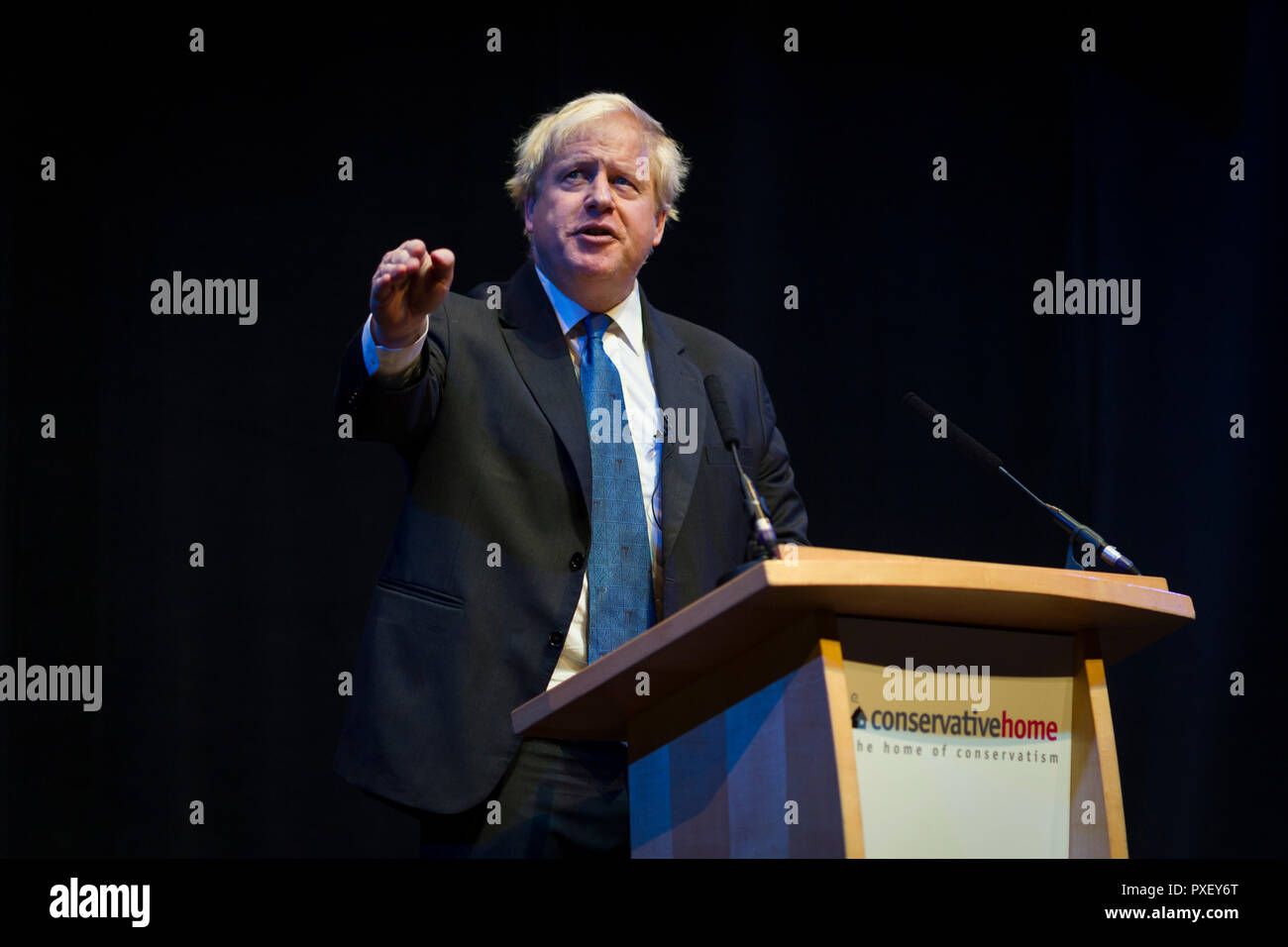 © Chris Bull. 2/10/18 BIRMINGHAM    , UK.   Conservative Party conference at the ICC in Birmingham , England , today (Tuesday 2nd Oct 2018).  Boris Johnson speaks at a Conservative Home fringe event. During the speech he launched an attack on May's Brexit plan and on the policies of the Labour Party.    Photo credit: CHRIS BULL Stock Photo