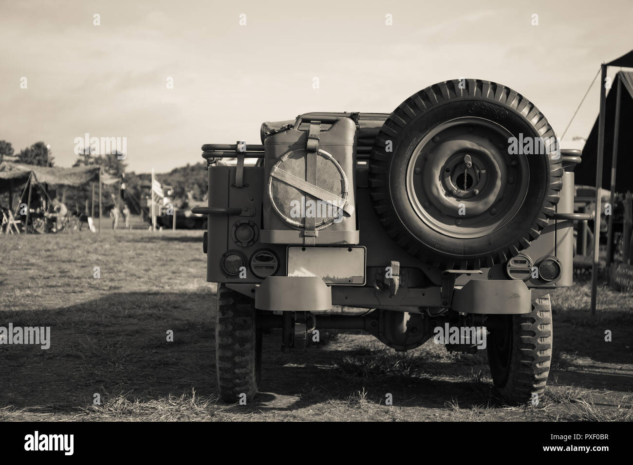 A World War II era vintage US Military vehicle known as a Jeep. Stock Photo