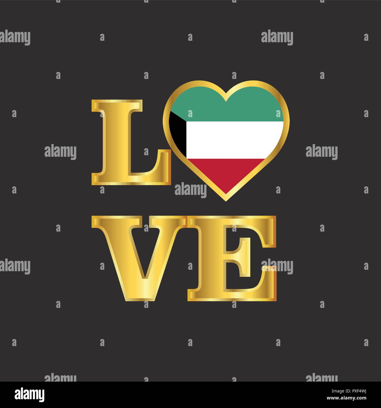Love typography Kuwait flag design vector Gold lettering Stock Vector
