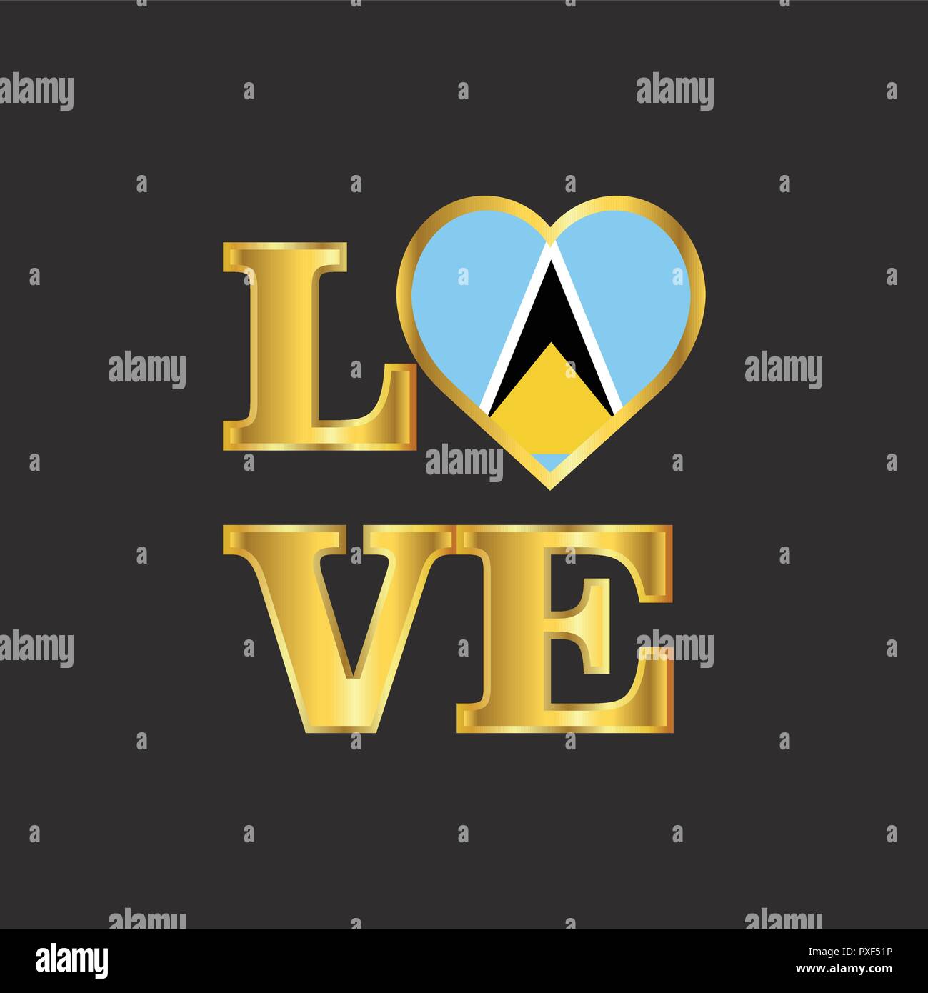Love typography Saint Lucia flag design vector Gold lettering Stock Vector