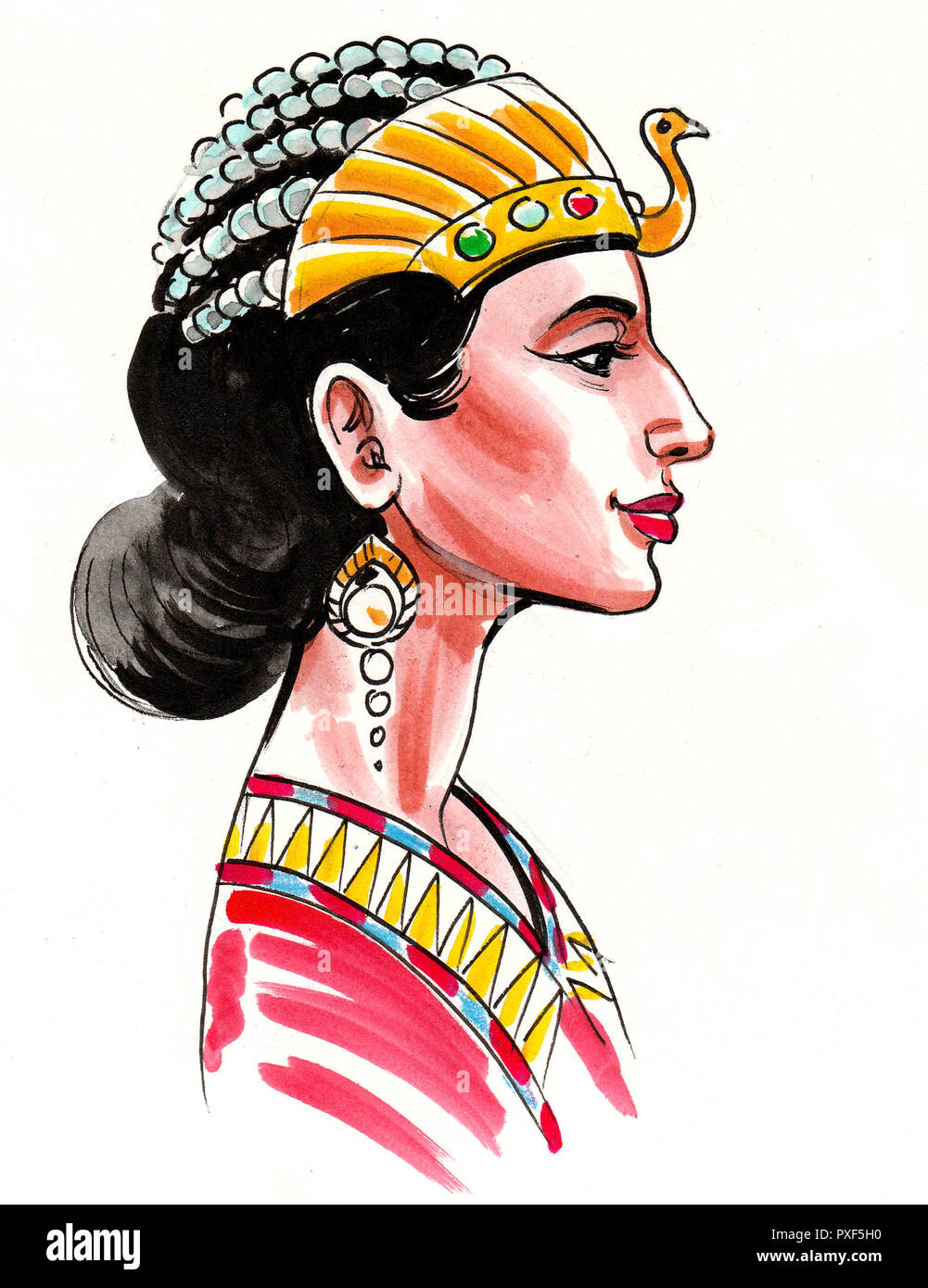 Egyptian queen Cleopatra Ink and watercolor sketch Stock Photo  Alamy
