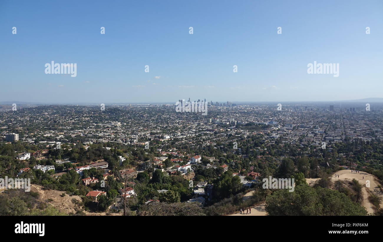 Distant View of downtown LA from Griffith Park Stock Photo