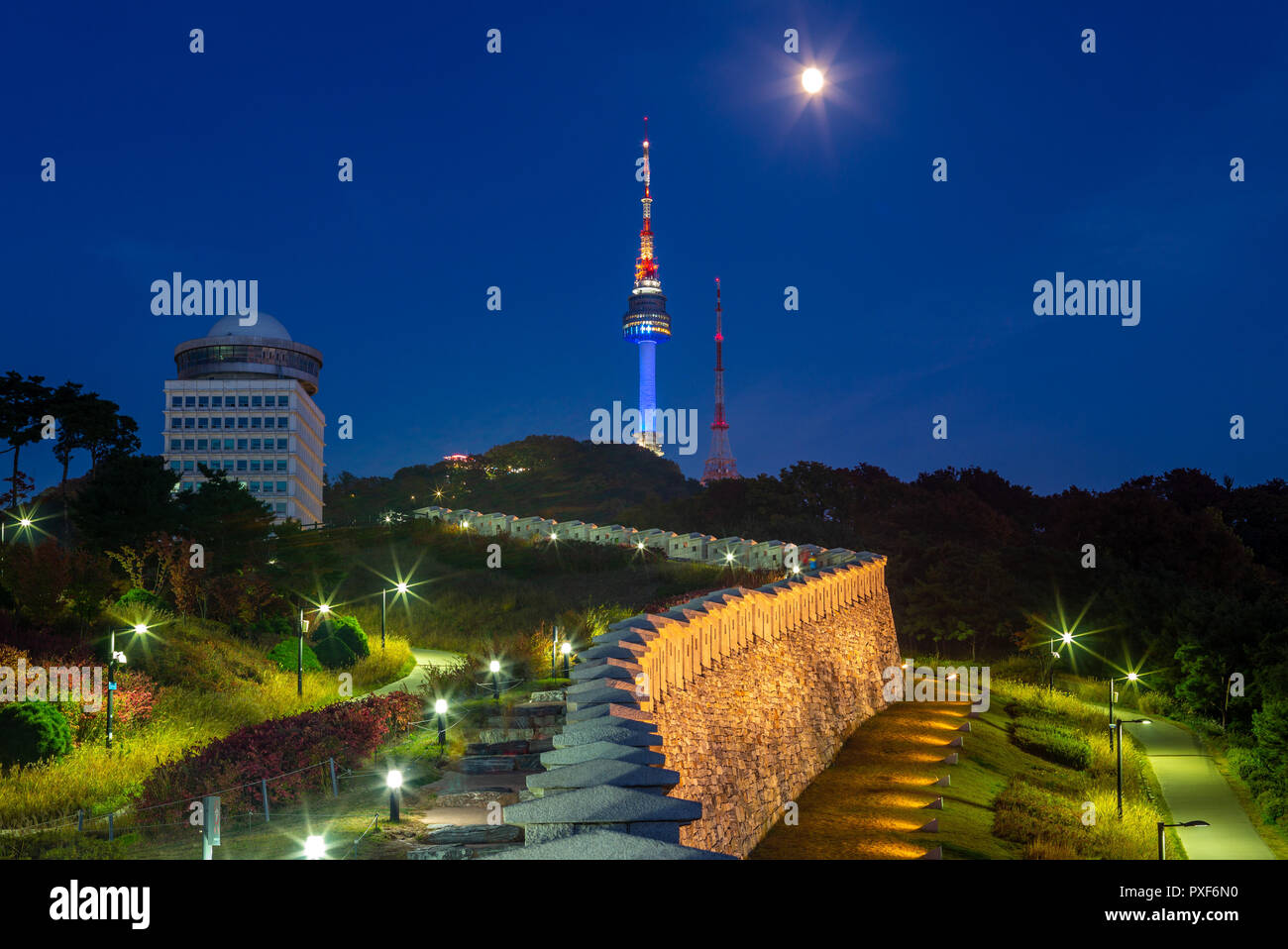 night view of namsan seoul tower in seoul, korea Stock Photo