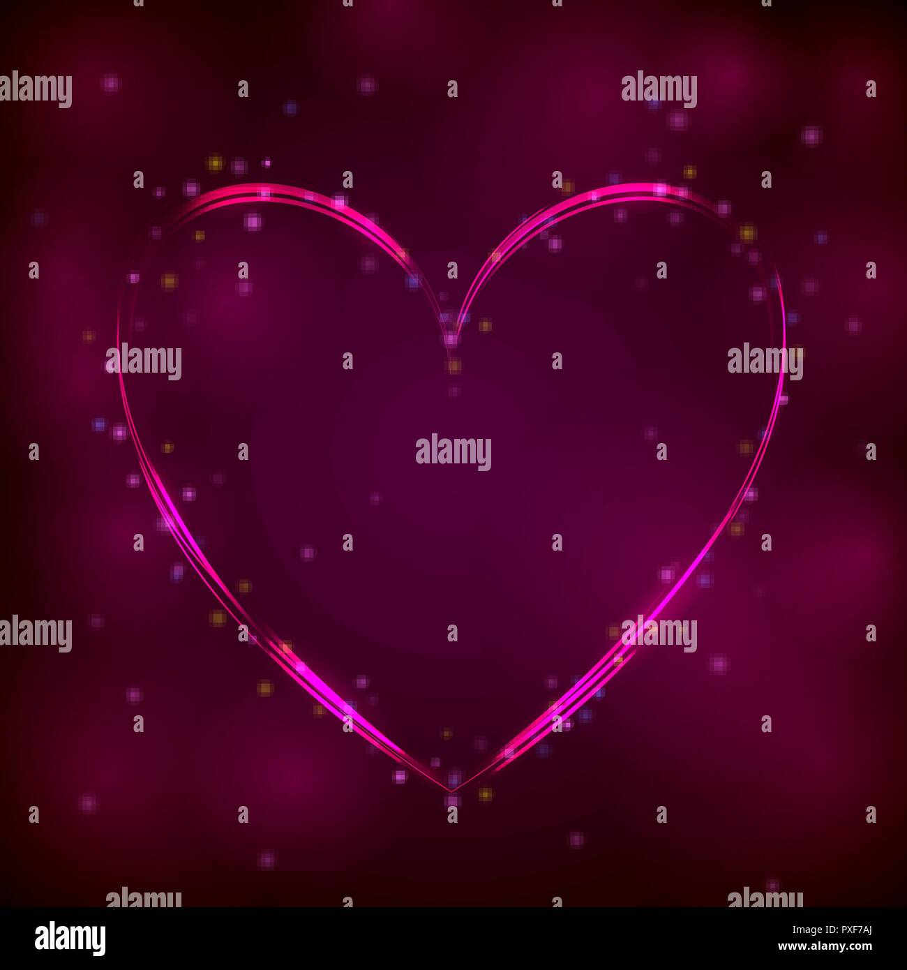 Neon pink heart on dark background. Vector illustration. Valentines day ...
