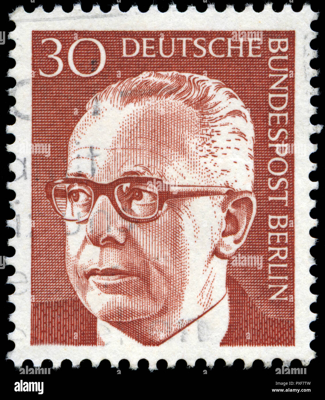 Postmarked stamps from the Federal Republic of Germany in the Federal President Dr. Gustav Heinemann series Stock Photo