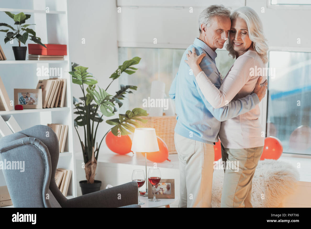 Happy senior spouses spending romantic weekend Stock Photo