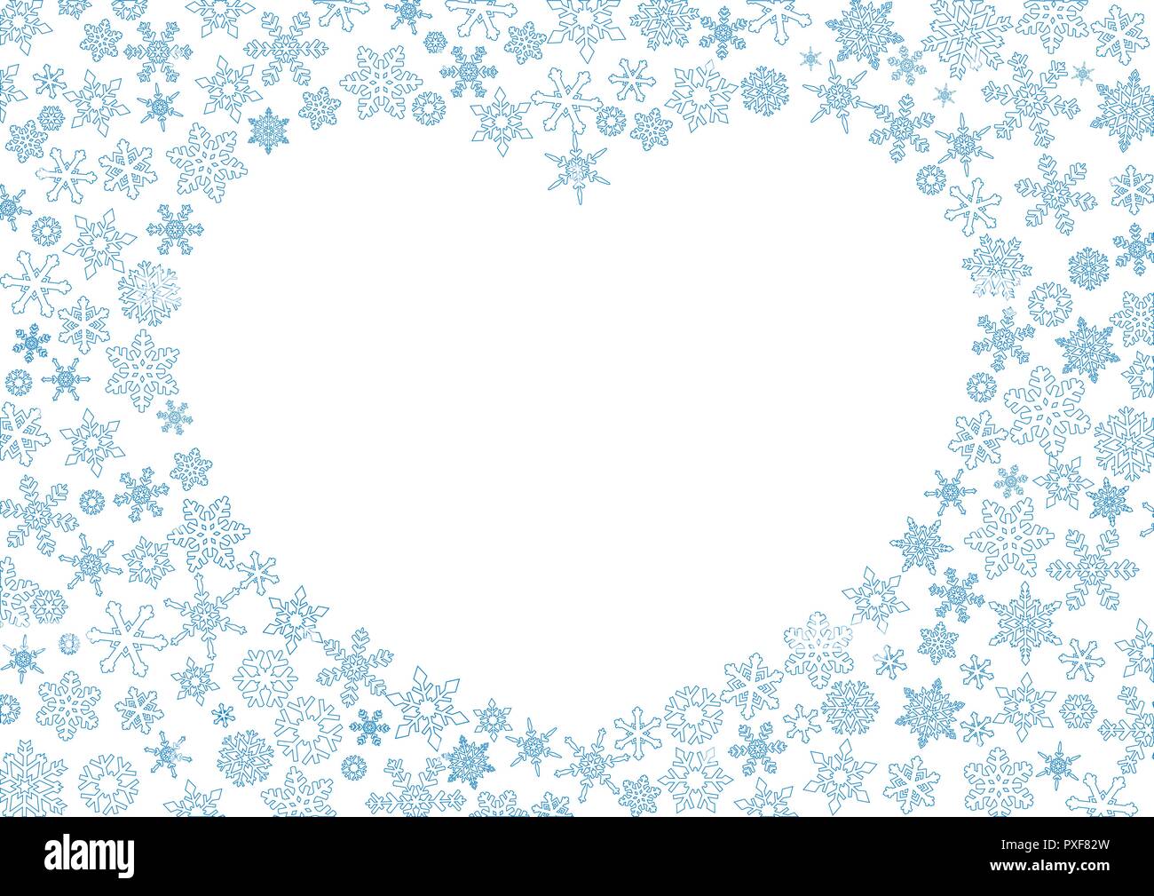 Christmas background with white snowflakes in the shape of a heart ...