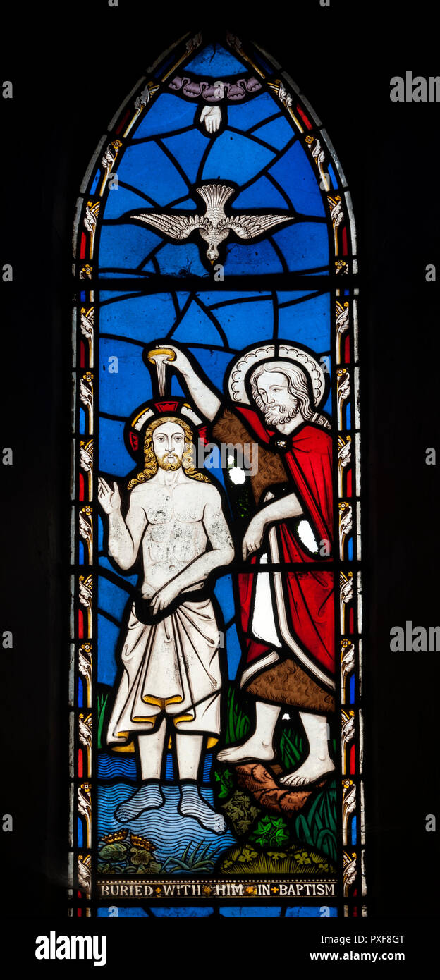 Saint John the Baptist stained glass, St. John the Baptist Church, Brinklow, Warwickshire, England, UK Stock Photo