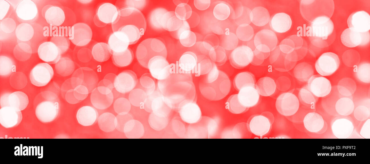 Holiday red panoramic background with blurred bokeh lights Stock Photo