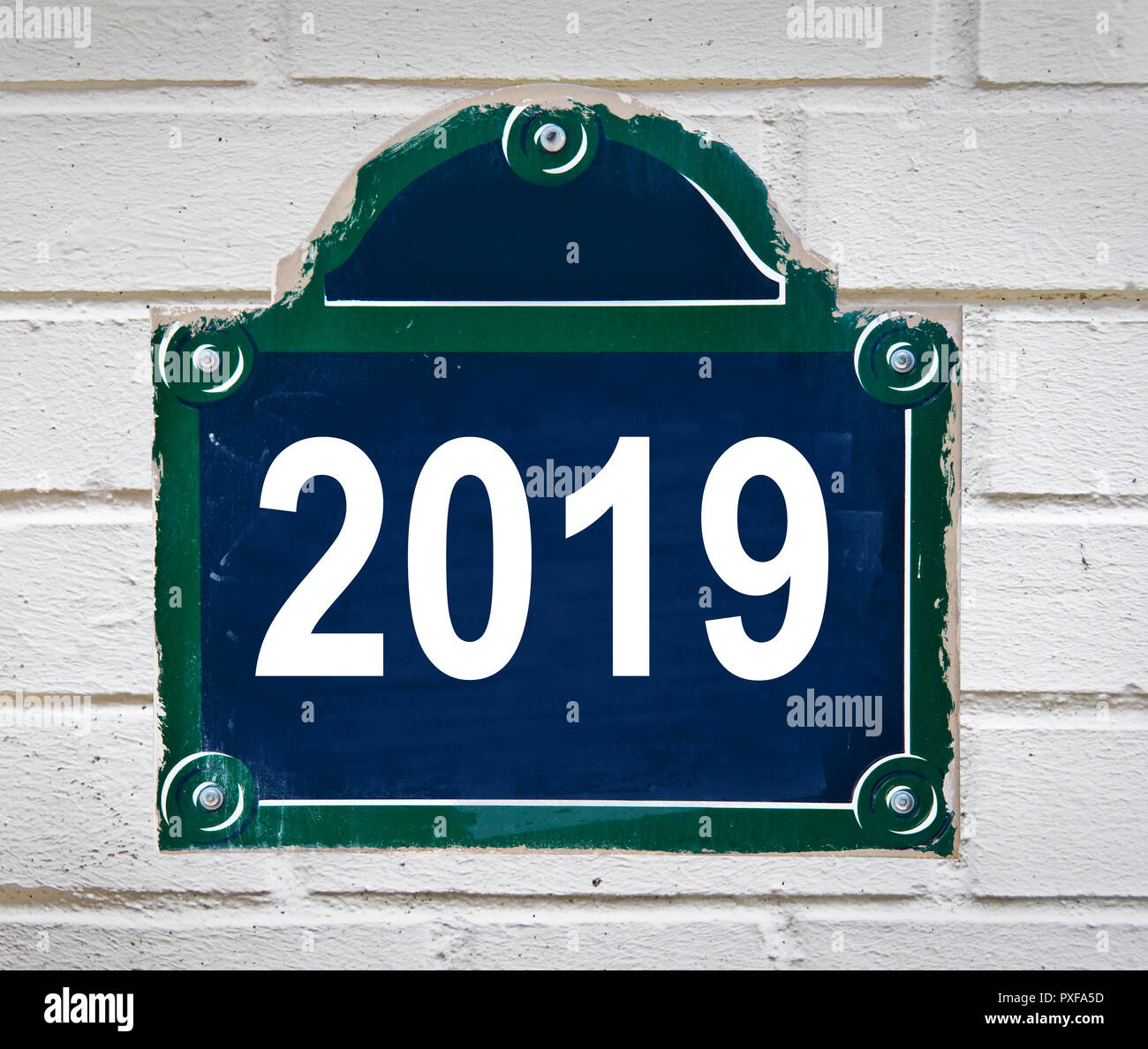 2019 written on a Paris street plate isolated on white background Stock Photo