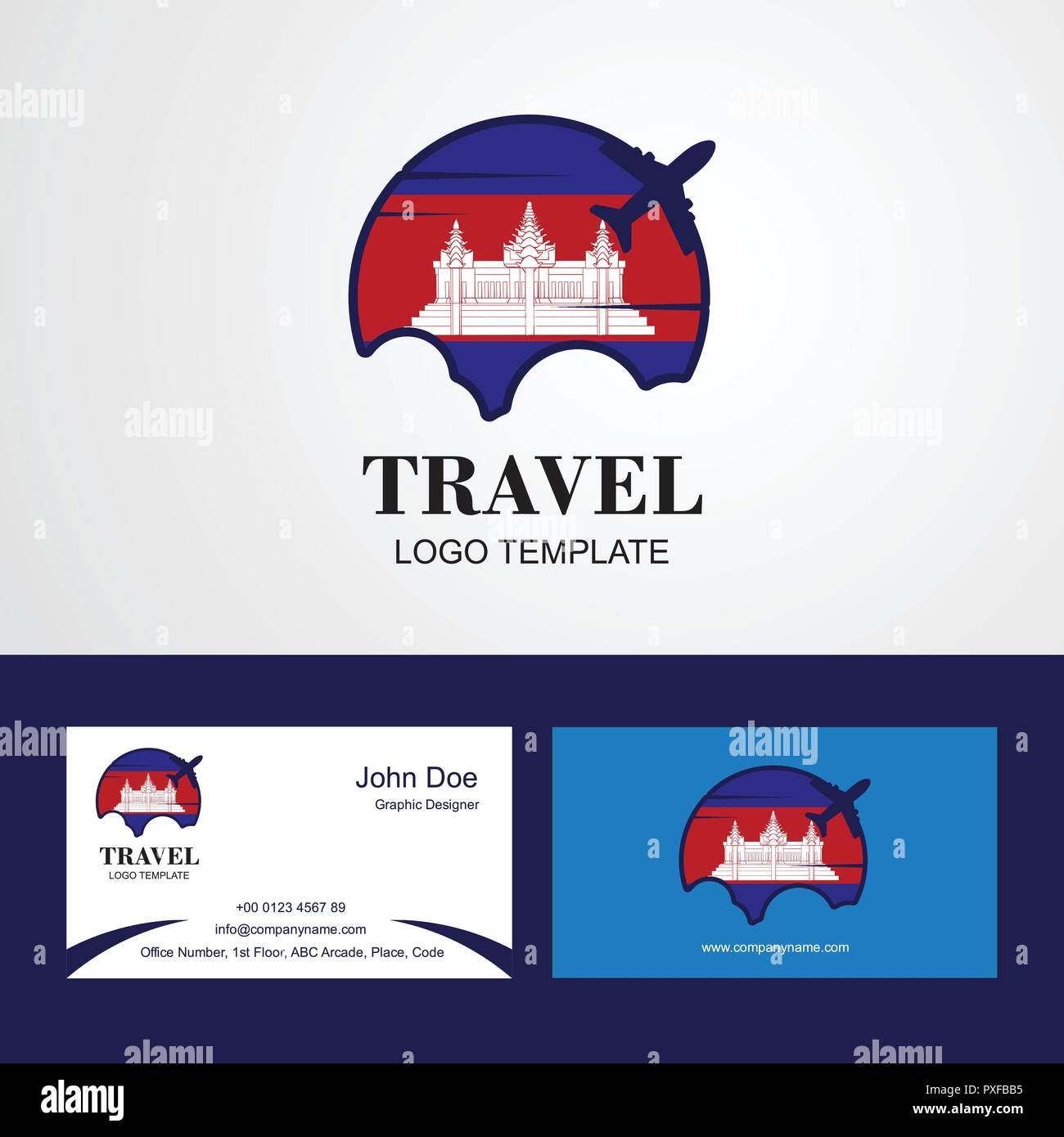Travel Cambodia Flag Logo and Visiting Card Design Stock Vector