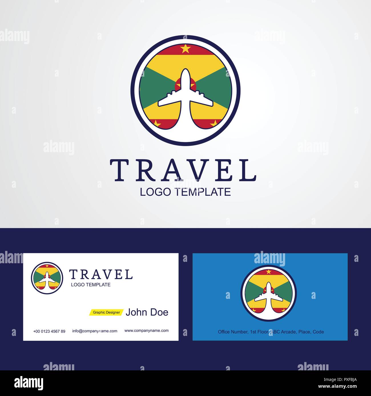 Travel Grenada Creative Circle flag Logo and Business card design Stock Vector