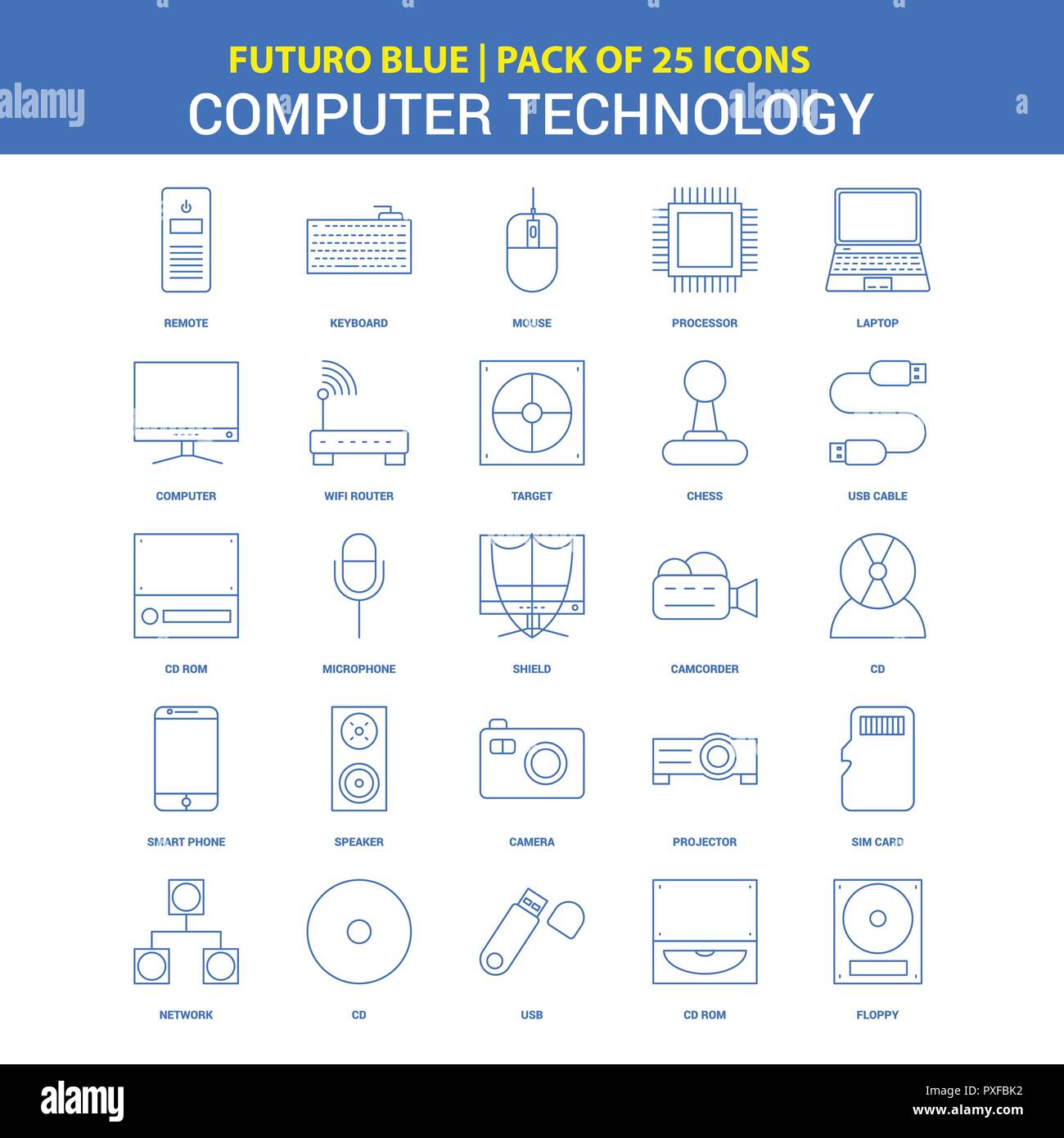 Computer Technology Icons - Futuro Blue 25 Icon pack Stock Vector Image ...