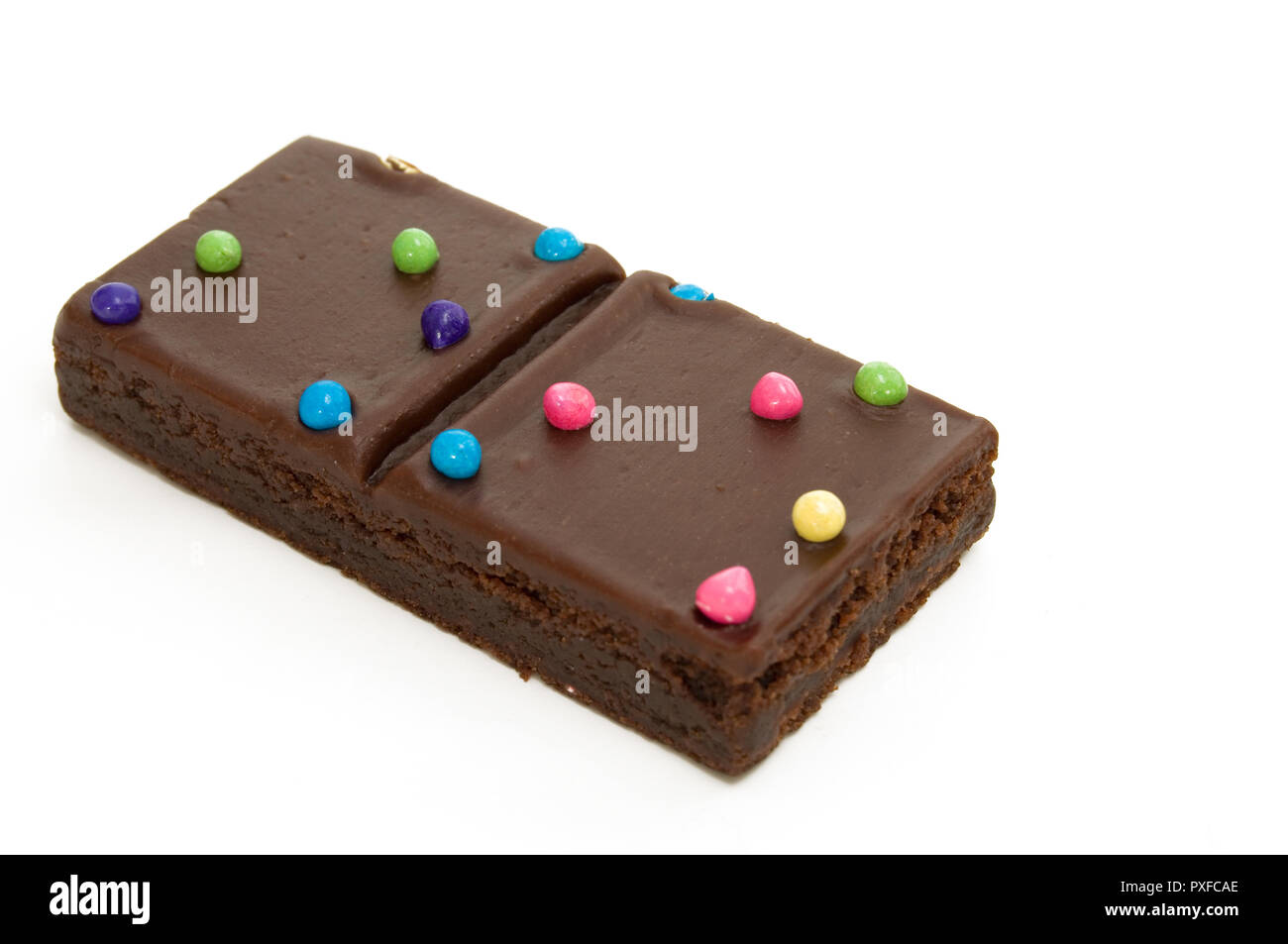 choco M&Ms chocolate brownie - a delicious chocolate brownie topped with  milk chocolate and mini M&M's on white background Stock Photo - Alamy