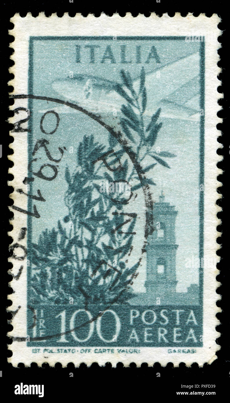 Black Postal Stamp Rome, Italy. Postmark with Envelope Sign Stock