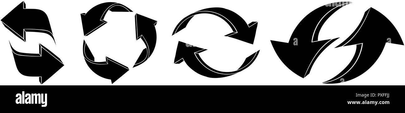 Arrows. Black silhouette recycle symbols. Hand drawn sketch Stock Vector