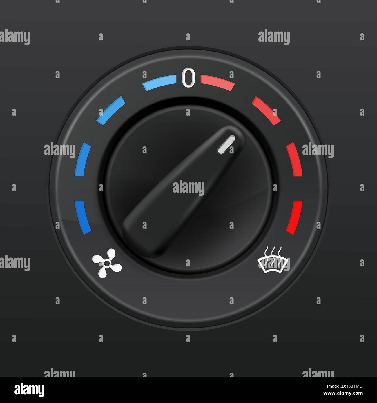 Car dashboard knob switch. Auto air conditioner. Temperature selector