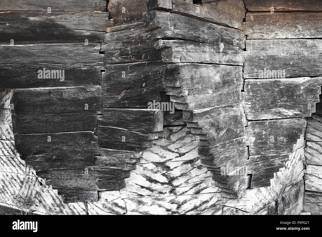 abstract image of wood joinery in old church, textural background Stock Photo