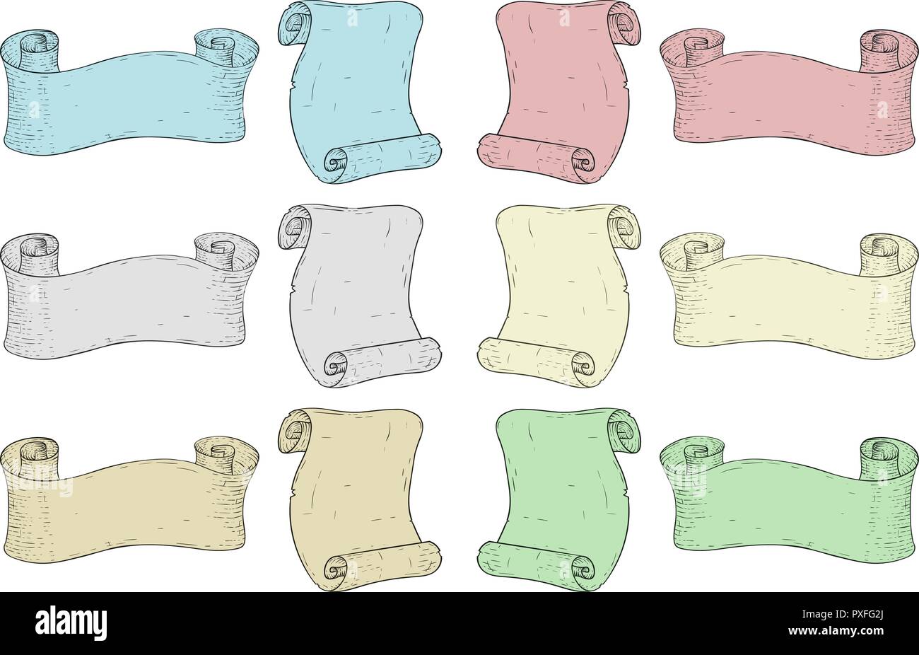 Ribbon scrolls. Colored hand drawn sketch Stock Vector