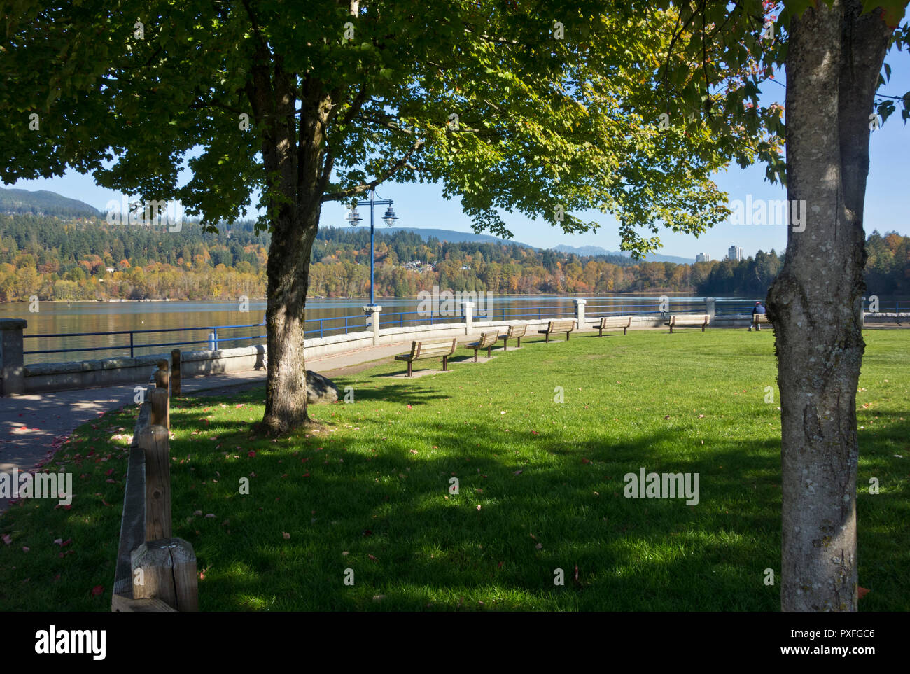 Shoreline path at Rocky Point Park in Port Moody, BC, Canada. Stock Photo