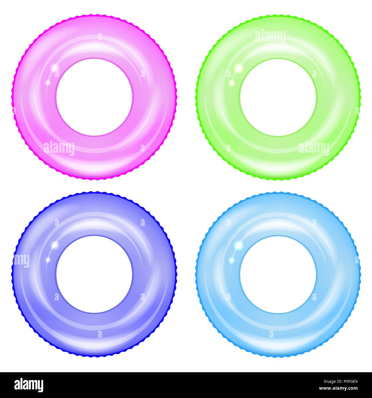 Set of Colorful Swim Rings . Inflatable Rubber Toys. Colored Lifebuoy