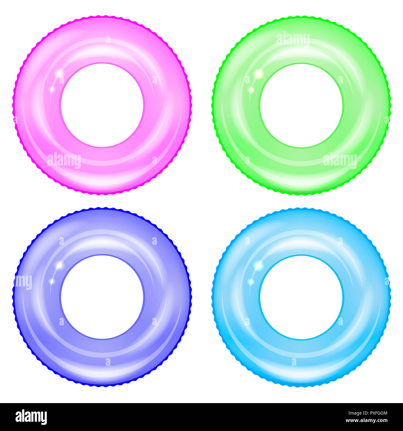 Set of Colorful Swim Rings . Inflatable Rubber Toys. Colored Lifebuoy