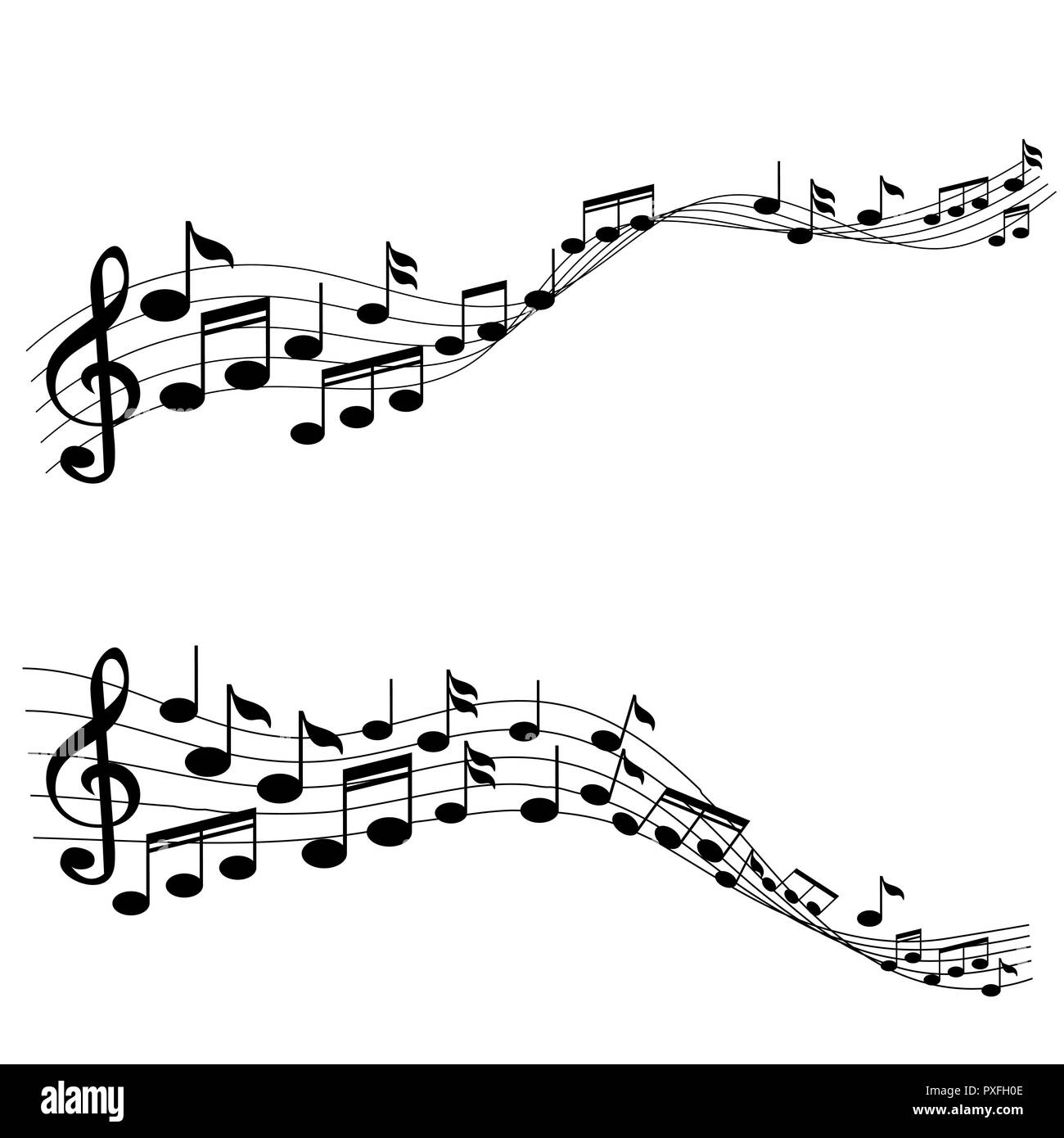 Music Notes with Gclef on Line Wave Background Stock Vector Image