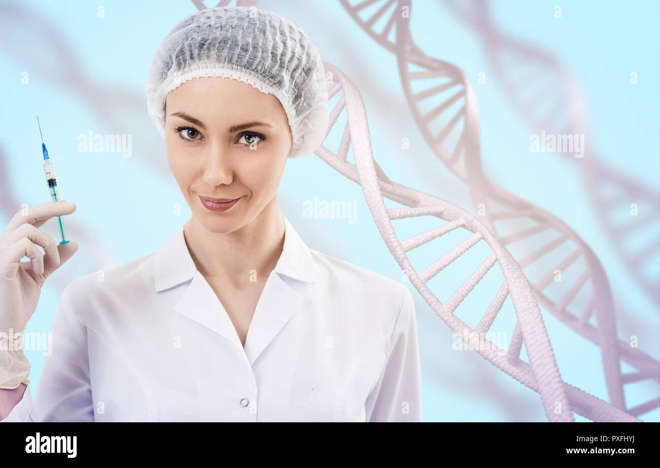 Young woman science technologist in laboratory. Stock Photo