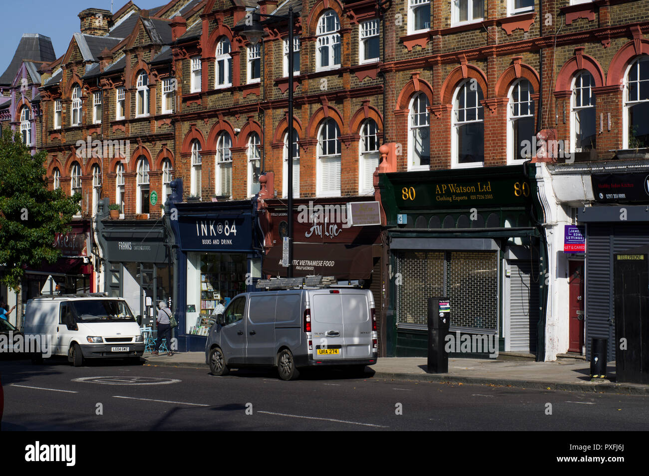 Parks and shops and street signs in Aberdeen Park, Highbury Barn, Islington, North London scenes Stock Photo