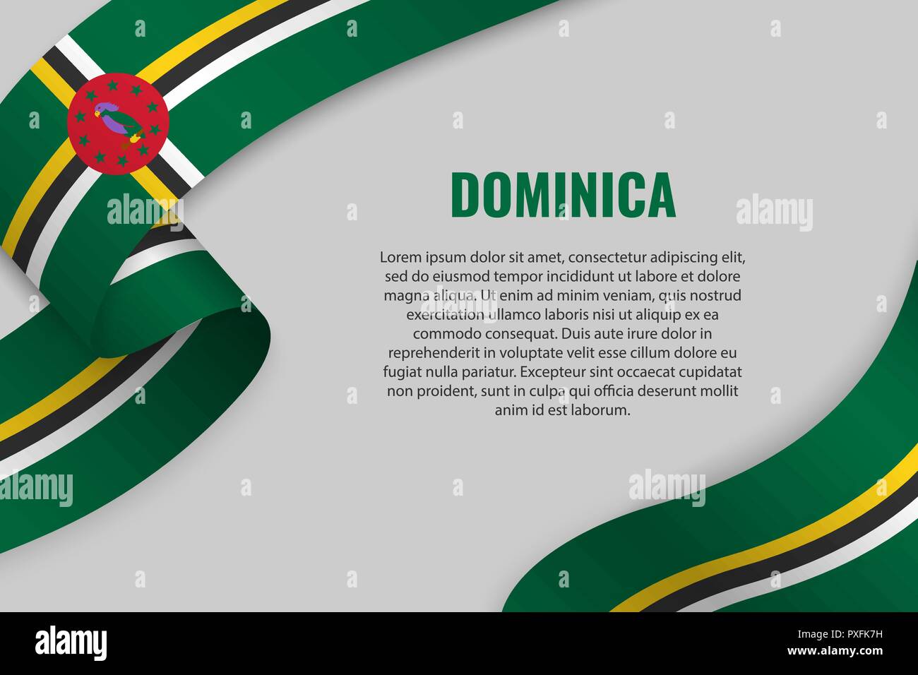 Waving ribbon or banner with flag of Dominica. Template for poster ...
