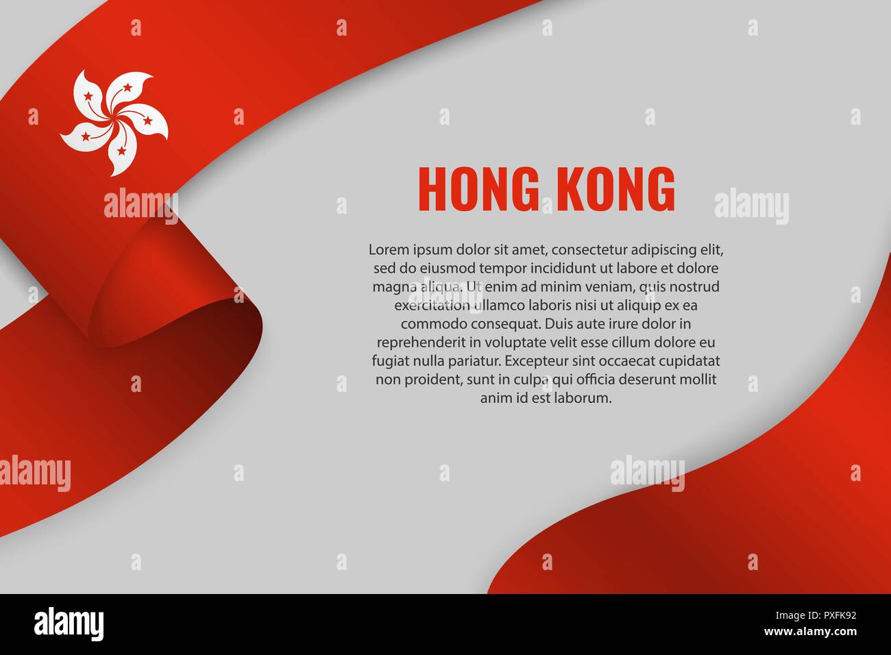Waving ribbon or banner with flag of Hong Kong. Template for poster