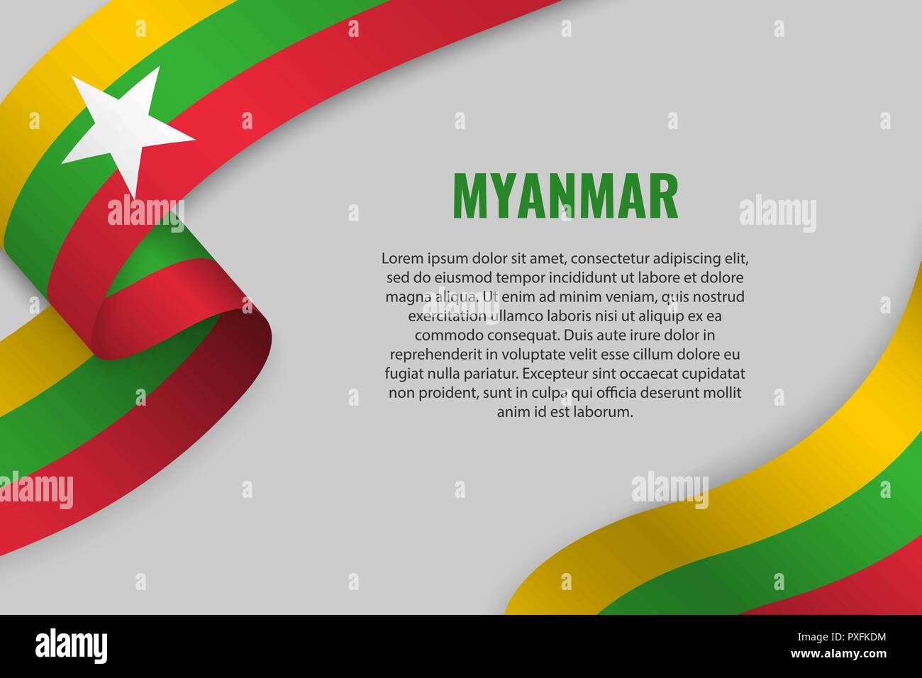 Waving Ribbon Or Banner With Flag Of Myanmar Template For Poster