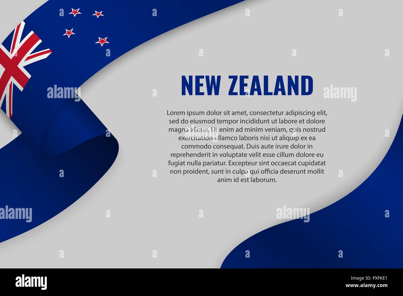 Waving ribbon or banner with flag of New Zealand. Template for poster