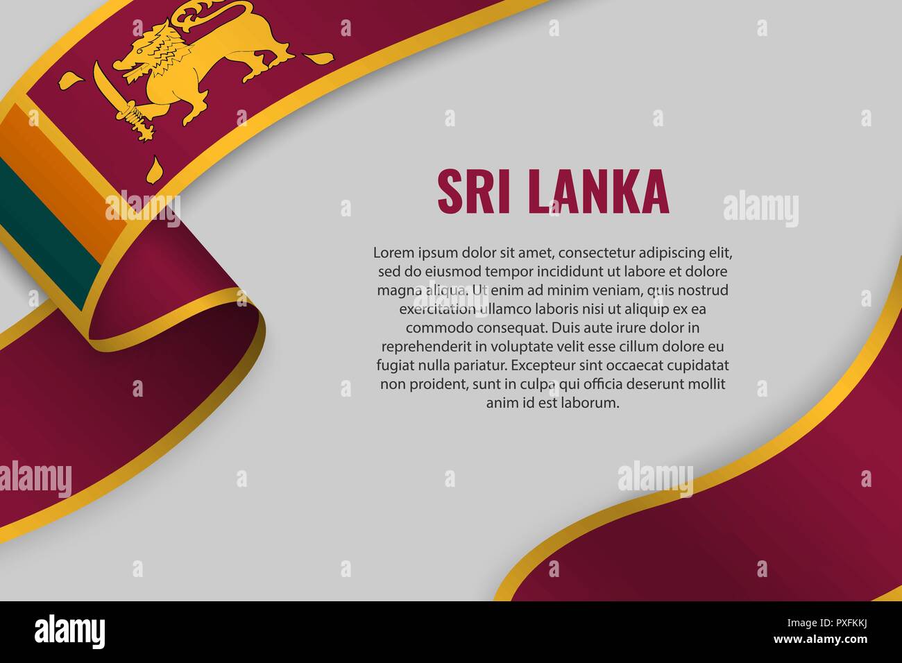 Waving ribbon or banner with flag of Sri Lanka. Template for poster