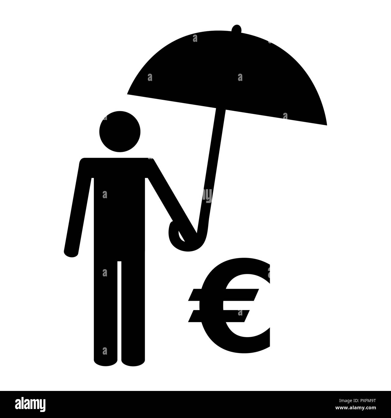 man with umbrella and euro pictogram vector illustration EPS10 Stock Vector