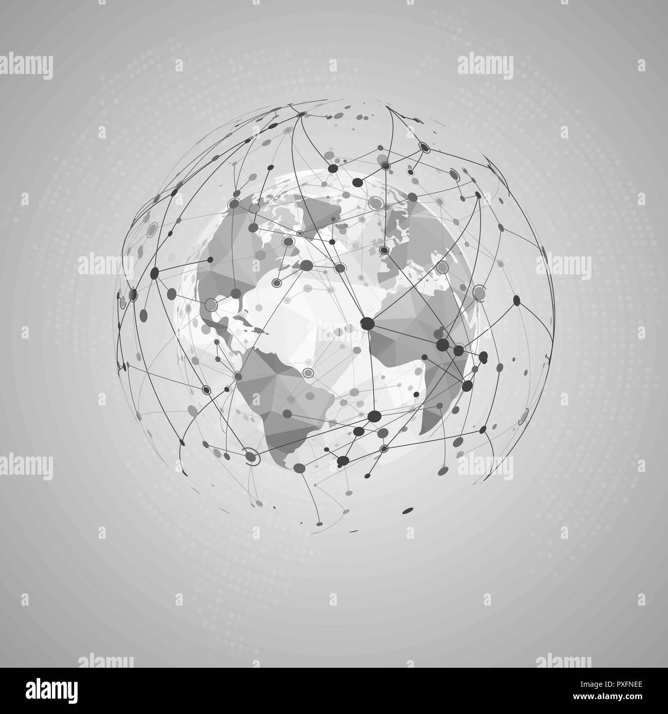 Abstract Internet Concept. World Polygonal Map and Visualization Plexus Network Structure. Vector illustration Stock Vector